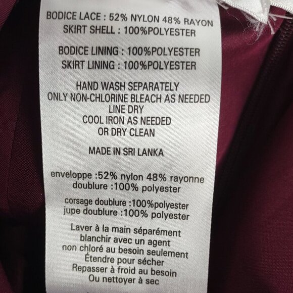 David’s Bridal Bridesmaid Lace Dress, 26 inch thigh slit. Wine Color Size 6 - Picture 13 of 14